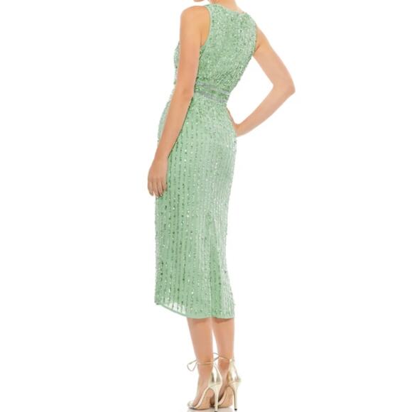 NWT Mac Duggal Sequined Sleeveless V Neck Midi Dress Sage Green Women's Size 4 - Picture 3 of 10